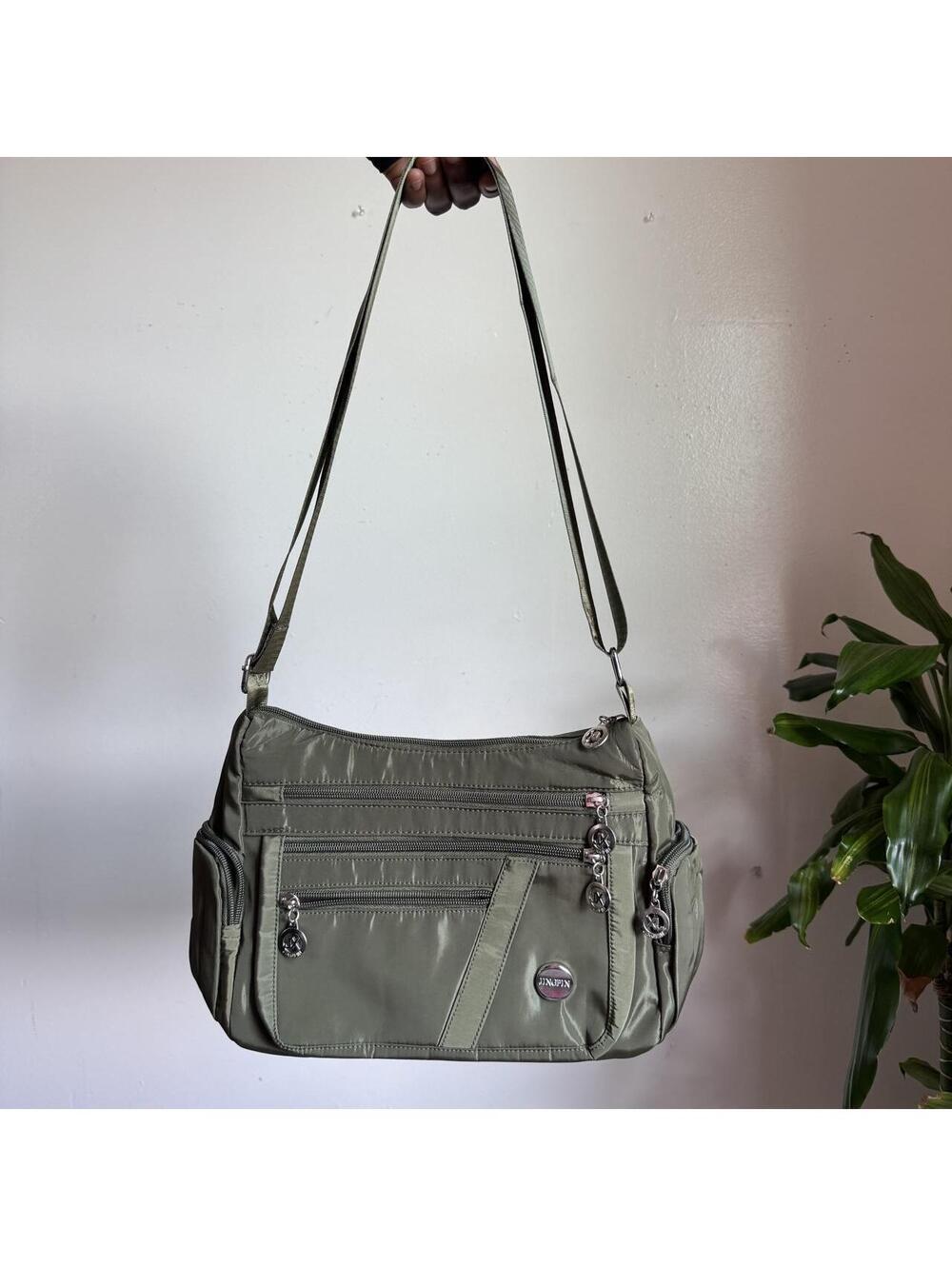 Y2K Jingpin Olive Green Nylon Crossbody Bag Utility Cargo Pocket